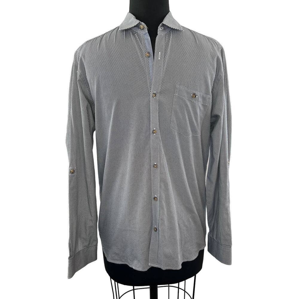 TED BAKER Black White Dot Print Cotton Long Sleeve Button Down Collared Shirt 3